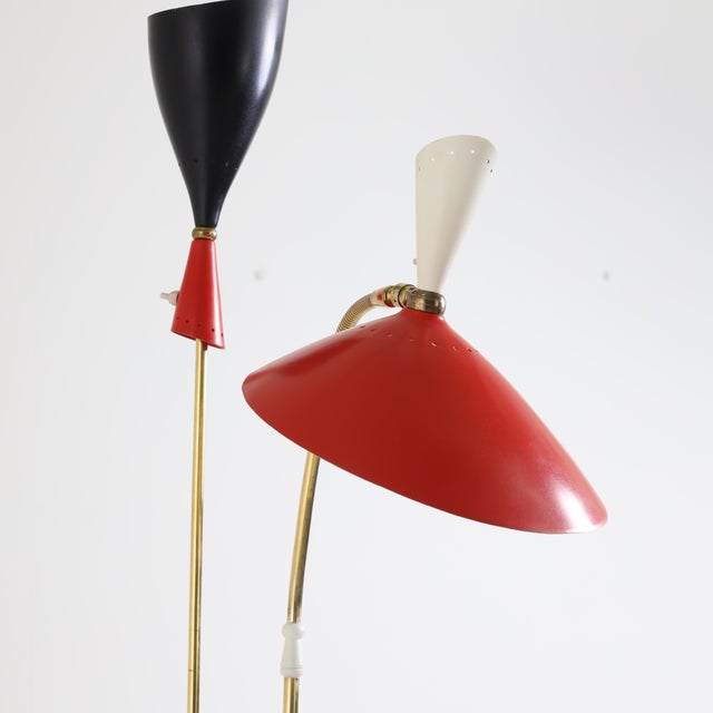 Metal Italian Modernist Two Light Floor Lamp For Sale - Image 7 of 8
