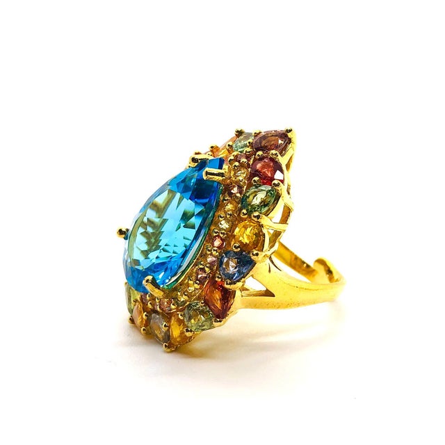 Bochic “Capri” Vintage Pink, Green & Yellow Sapphire & Ring — 18K Gold & Silver For Sale - Image 10 of 12