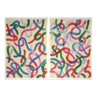 2022 "Vivid Gestures on Vanilla" Acrylic Diptych Painting on Watercolor Paper by Natalia Roman - Set of 2 For Sale