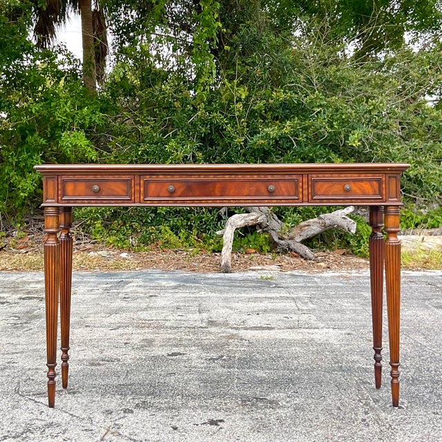 Late 20th Century Vintage Regency Maitland Smith Leather Embossed Console Table For Sale - Image 5 of 7