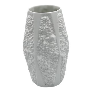 1960's a.k. Kaiser Bisque Porcelain Vase Germany Op Art Crystal Relief Model 273 For Sale