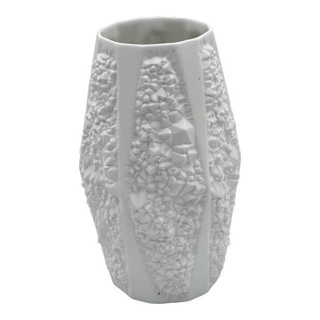 1960's a.k. Kaiser Bisque Porcelain Vase Germany Op Art Crystal Relief Model 273 For Sale
