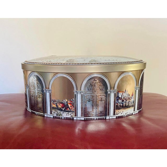 Mid 20th Century Mid 20th Century Scenic Gold Oval Tin Box For Sale - Image 5 of 8