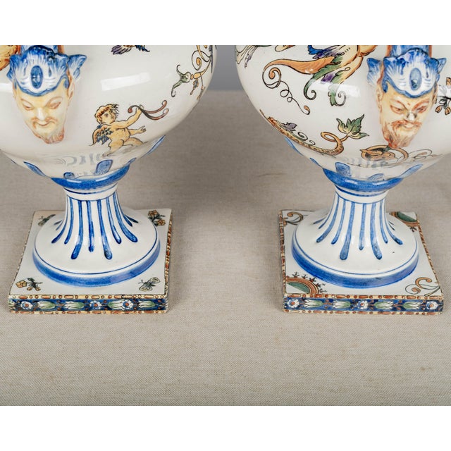 Pair of 19th Century French Gien Faience Urns For Sale - Image 12 of 15