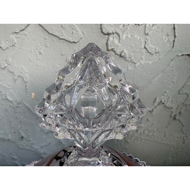 Vintage German Hofbauer Ruby Flashed & Etched Lead Crystal Covered Candy Dish With Rose Motif For Sale In Orlando - Image 6 of 11