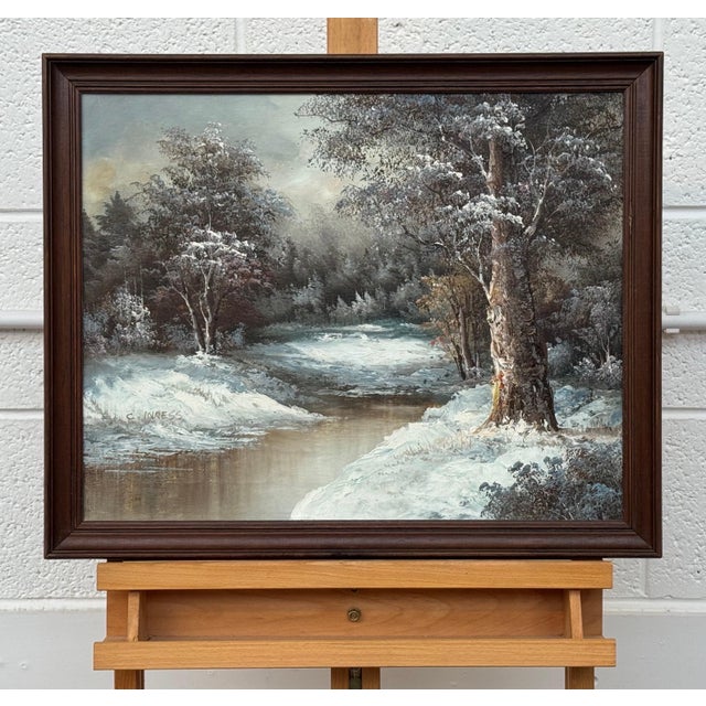 Winter Forest Landscape - Antique Oil Painting by 19th Century American Artist 1920 Circa For Sale - Image 13 of 18