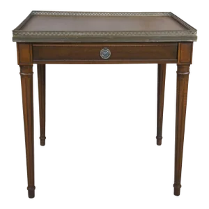 Late 20th Century Vintage Baker Furniture French Louis XVI Style Walnut Brass Gallery Accent Table