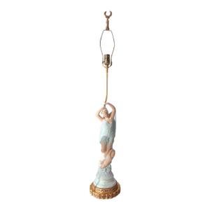Antique Dresden Style Figural Bisque Goddess Venus With Her Son Cupid Table Lamp