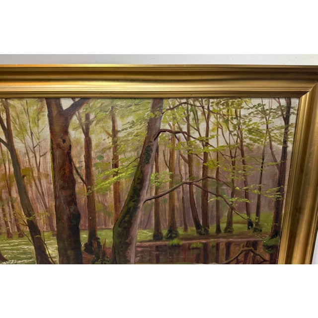 Large Antique 1919 Original Finn Wennerwald Landscape Marsh Woods Trail Painting For Sale - Image 10 of 12