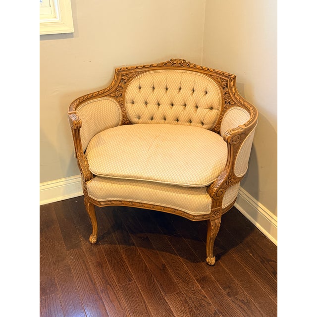 Wood Antique Louis XVI Carved Petite Love Seat For Sale - Image 7 of 8