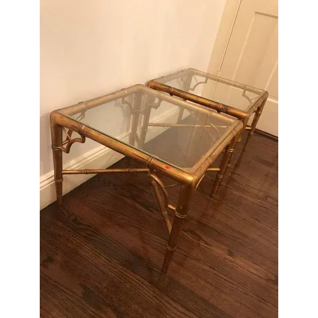 Hollywood Regency Gold Gilt Faux Bamboo Tables - a Pair For Sale - Image 9 of 11