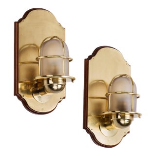 1960s Brass Nautical Maritime Style Wall Sconces - a Pair For Sale