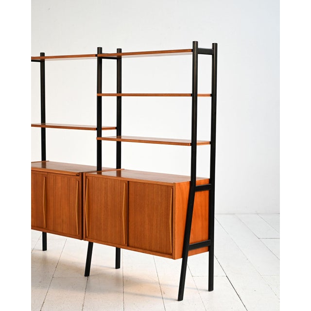 Scandinavian Double Teak Bookcase with Black Uprights, 1960s For Sale - Image 6 of 17