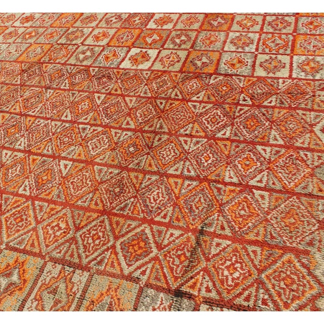 Vintage Moroccan Rug in Autumn Colors, Red, Pumpkin, Orange and Light Green For Sale In Atlanta - Image 6 of 11