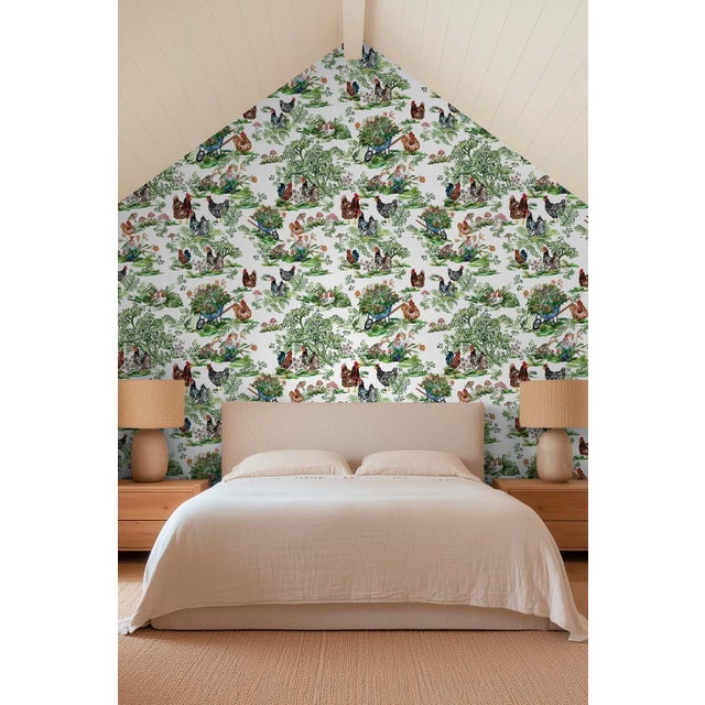 Textile Cluckingham Farm Toile Grasscloth Wallpaper by House Party | Egg White | 6 Yards For Sale - Image 7 of 8