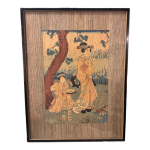 Antique Japanese Woodblock Print of 2 Women Signed by Utagawa Kurisa