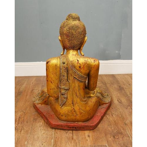 Thai Carved Gilt Wood Buddha Figure with Lotus Pose For Sale - Image 10 of 13