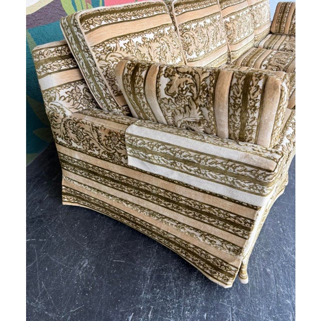 Wood Mid Century Broyhill Velvet Sofa For Sale - Image 7 of 15