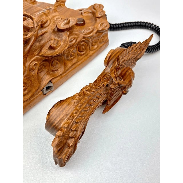 Vintage Chinese Carved Dragon Phoenix Hardwood Telephone Huanghuali Style Ruyi Motif For Sale In Atlanta - Image 6 of 15