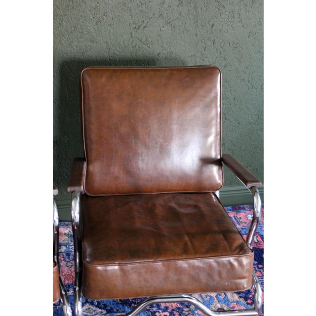 1940s Art Deco Style Pair of Chromecraft Brown Chairs For Sale - Image 10 of 17