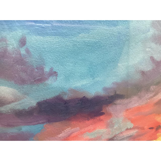 Paint Late 20th Century Wonderful Gouache Watercolor of Vibrant Sunset Initialed For Sale - Image 7 of 7