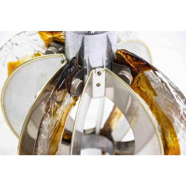 Vintage Glass and Steel Chandelier from La Luce Roma, Italy, 1970s For Sale - Image 4 of 6