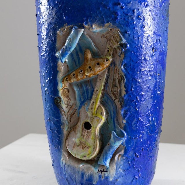 Ceramic Blue Vase from A. Galati, 1980s For Sale - Image 7 of 10