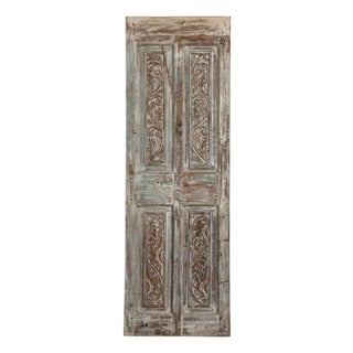 Antique Distressed Green Carved Door – Rustic Barn Door Statement Décor 80x26.5 For Sale
