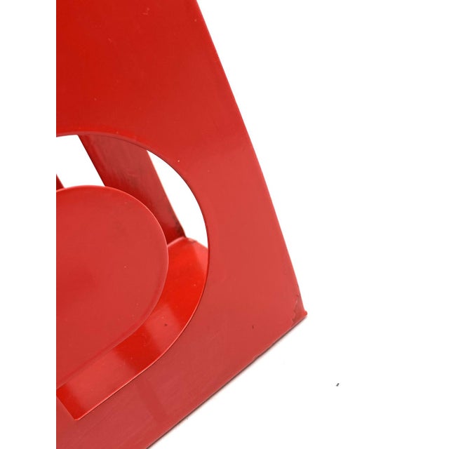 Metal Space Age Red Magazine Rack, France, 1970s For Sale - Image 7 of 15