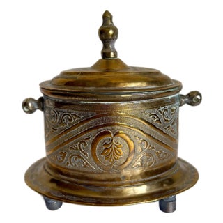 Early 20th Century Moroccan Embossed & Engraved Brass Tea Caddy For Sale