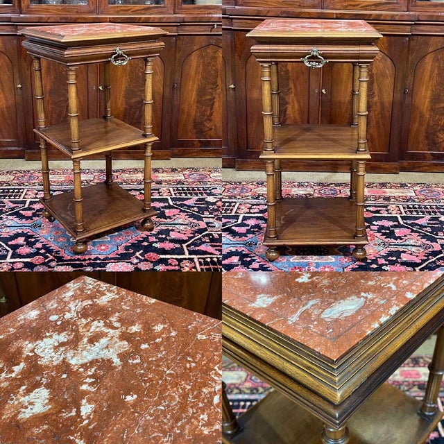 Early 20th Century Henri II Style Walnut Side Table with Marble Top For Sale - Image 10 of 11