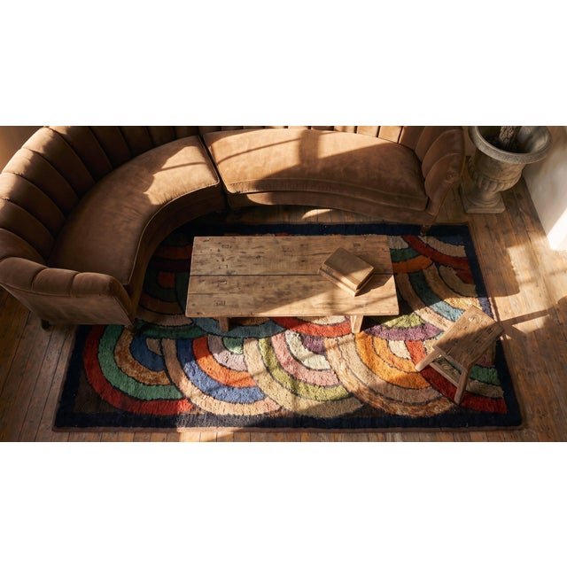 Amazing Multi Color and Geometric Desing Border Antique American Hooked Rug For Sale - Image 14 of 14