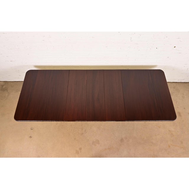 Baker Furniture Style Georgian Mahogany Double Pedestal Extension Dining Table, Newly Refinished For Sale - Image 13 of 15