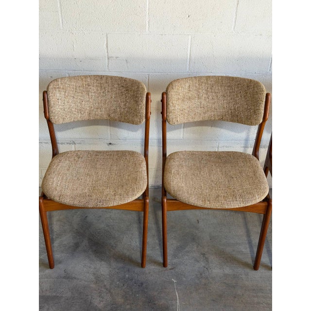 O.D. Møbler Denmark In Style of Erik Buch Model 49 Teak Dining Chairs Set of 4 Fabric Wooden Seating Denmark Mid-Century Modern 1960s For Sale - Image 4 of 11