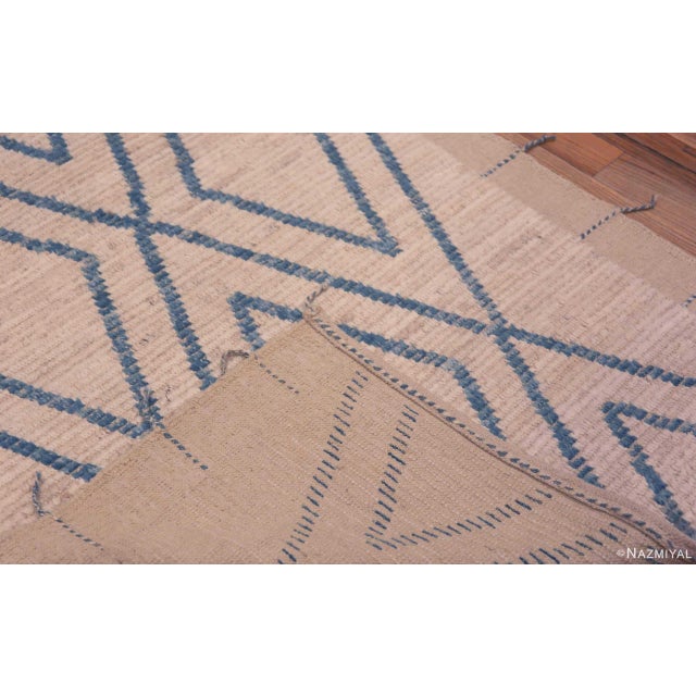 Textile Nazmiyal Collection Ivory Cream and Light Blue Modern Geometric Runner Rug For Sale - Image 7 of 7