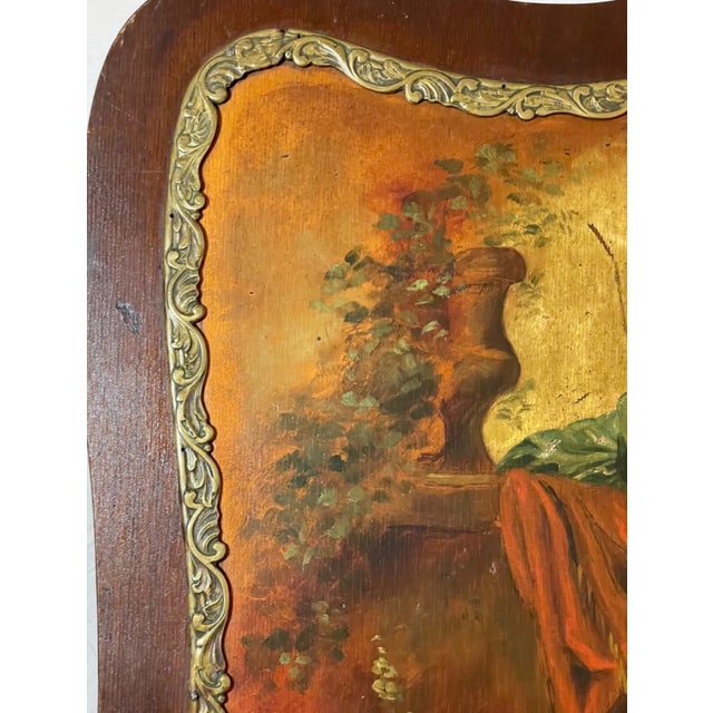 Antique 19th Century Original Boy Girl Landscape Oil Painting Wood Badge Panel For Sale - Image 11 of 14