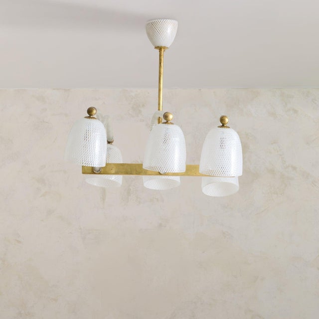 Mid-Century Modern Italian Reticello Murano Glass Chandelier Attributed to Ercole Barovier, 1940s For Sale - Image 3 of 13