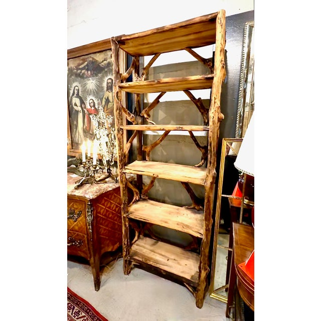 Pair Mid-Century Tall Rustic Adirondak-Style Bookcase For Sale - Image 4 of 7