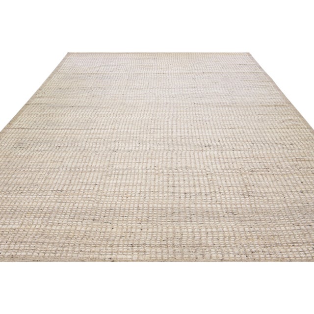 Moroccan Modern Moroccan Style Beige Handmade Solid Wool Rug For Sale - Image 3 of 8