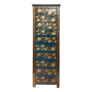 1980s Tibetan Hand Painted Tall Cabinet For Sale