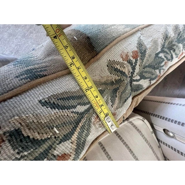 Antique French Aubusson Tapestry Pillow Cushion Large 21" Cherub Lyre Book For Sale - Image 9 of 12