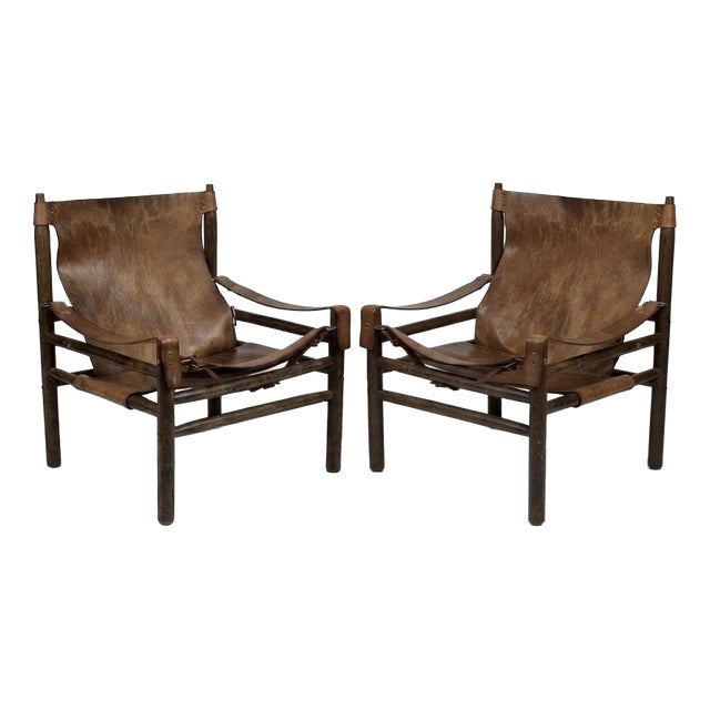 Vintage Leather Safari Chairs, 1960s, Set of 2 For Sale
