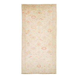 Modern Oushak Style Hand-Knotted Wool Rug Muted Pastel Floral Transitional 12x24 For Sale