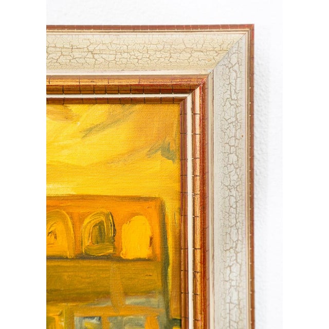 Yellow Mid Century Modern Painting Art Abstract Landscape Frame Cityscape Abstract MCM For Sale - Image 8 of 12