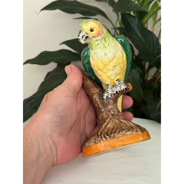Mid 20th Century Vintage Italian Majolica Ceramic Parrot Figurine Hand Painted Made in Italy Bird on Branch For Sale - Image 5 of 10