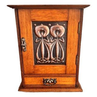 Antique Art Nouveau Golden Oak Smoker's Cabinet, 1920, Set of 2 For Sale
