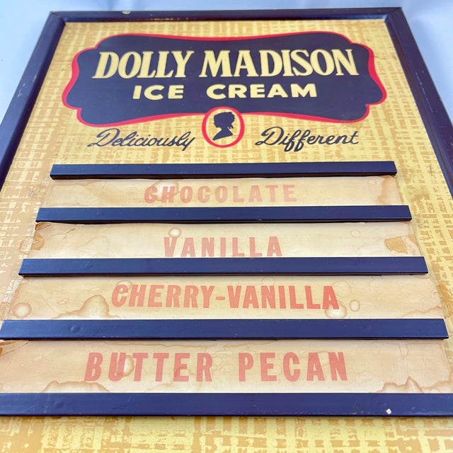 1040s Tin Dolly Madison Ice Cream Flavor Board For Sale In Philadelphia - Image 6 of 11