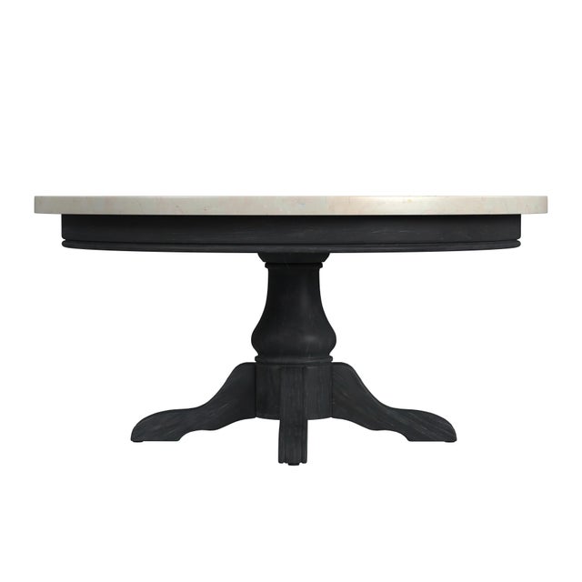 Spritely Home Accent Furniture Danielle 38 in. W Round Marble and Wood Pedestal Coffee Table, Washed Black For Sale - Image 4 of 7