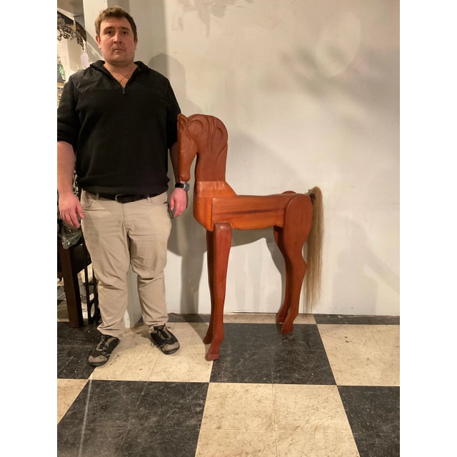1960s Large Carved Wood Horse With Horse Hair Tail For Sale - Image 5 of 12