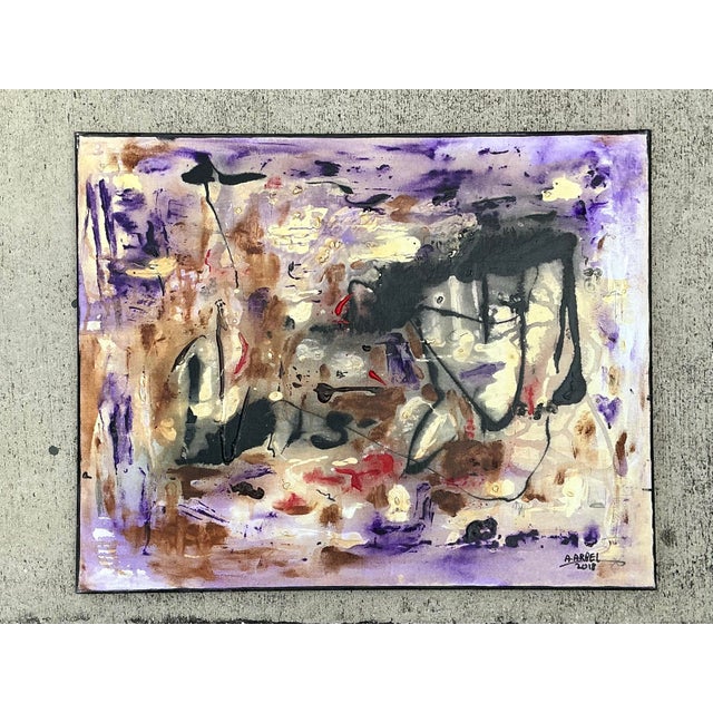 Purple Vintage Original Abstract Oil Painting on Canvas For Sale - Image 8 of 12